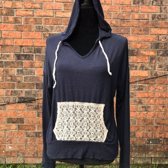 Mauve Tops - Mauve Navy Hooded Sweatshirt